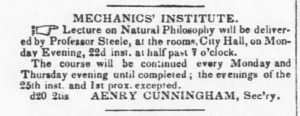 Announcement of Lecture by John Steele, 1834